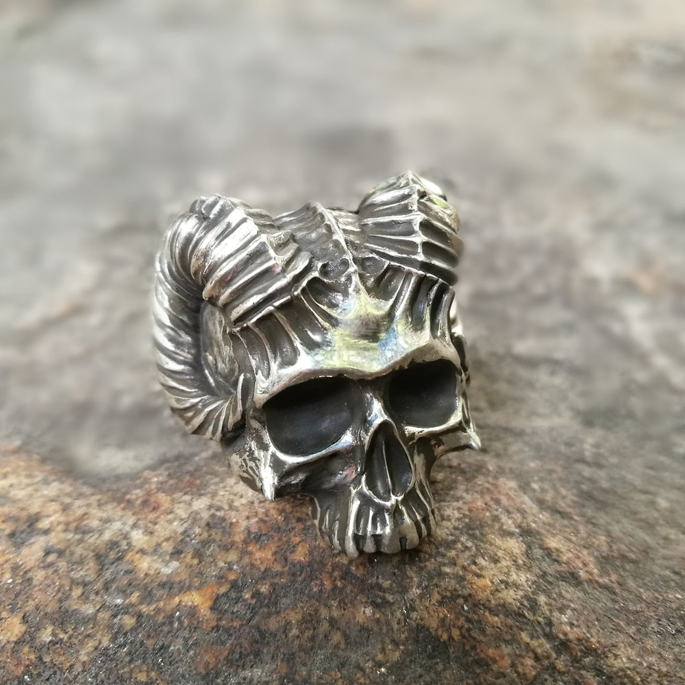 Horned Devil Skull Ring