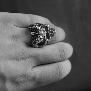 Horned Devil Skull Ring